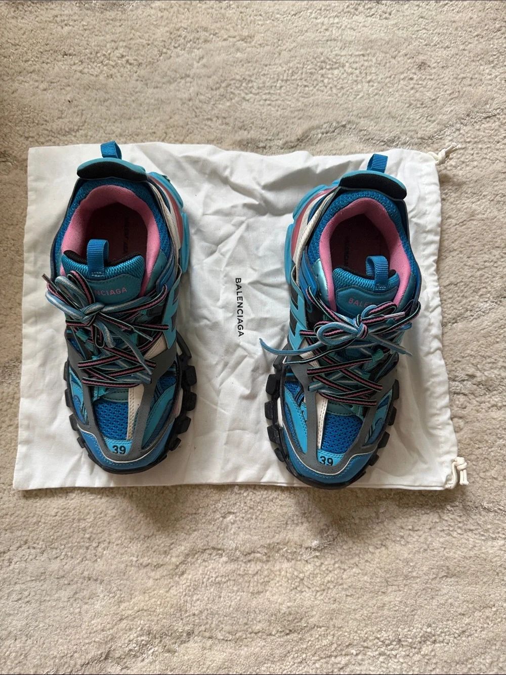 Balenciaga Women's Chunky Runner Sneakers in Blue and Pink